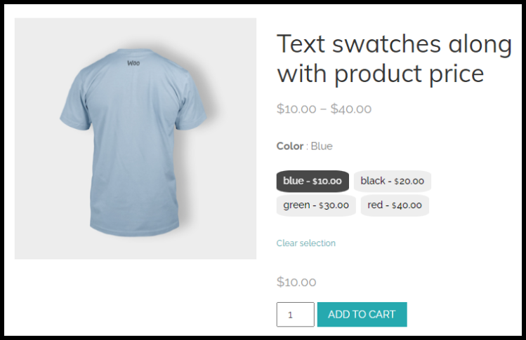 show price along with text swatches